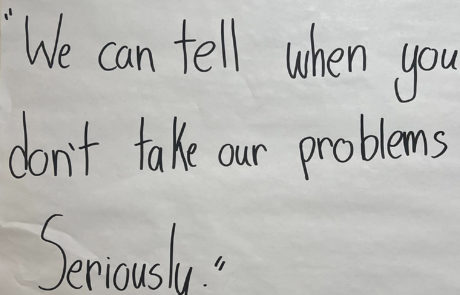 hand written note: to parents: we can tell when you don't take our problems seriously