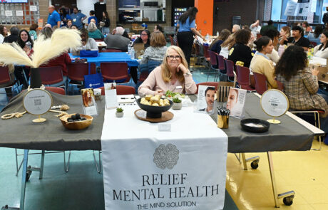 woman at relief mental health table